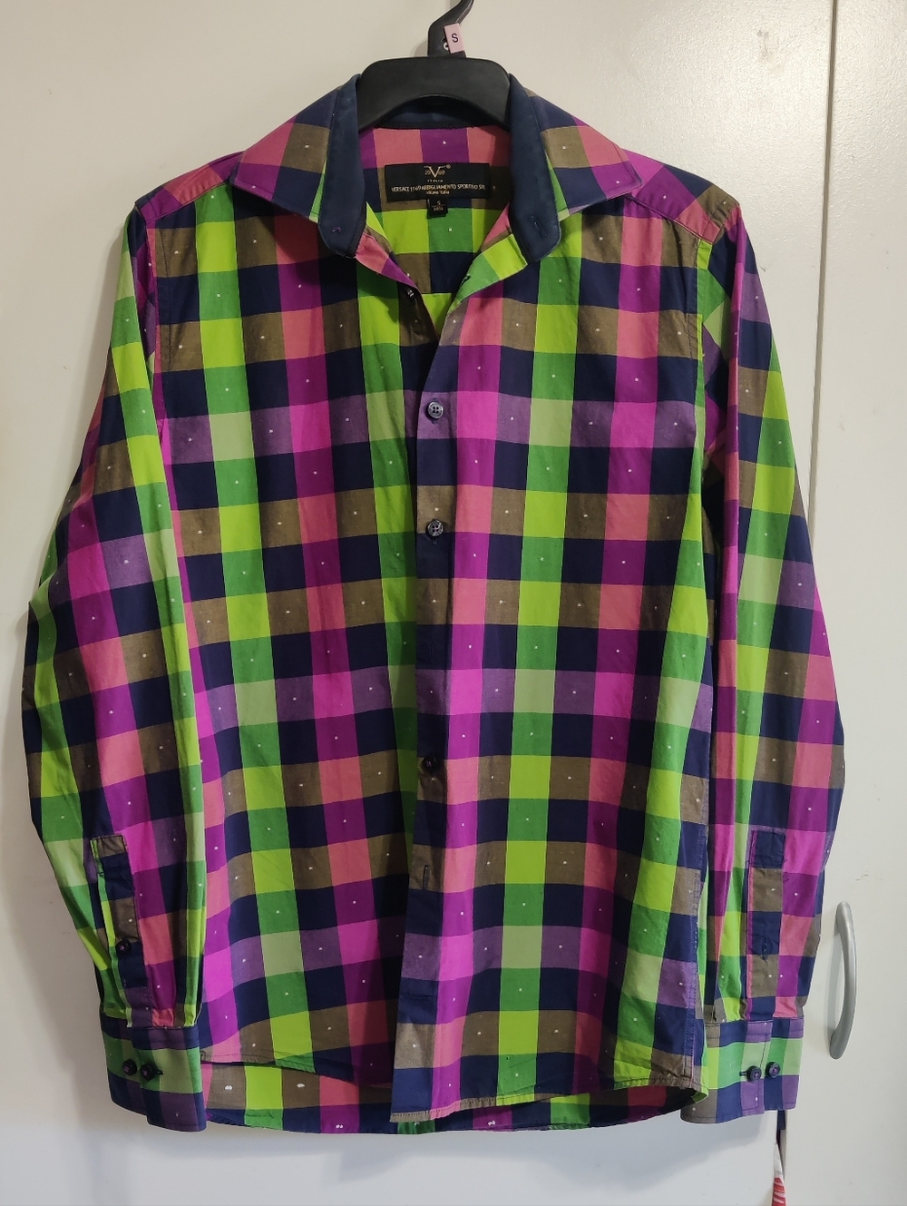 Versace Men's Plaid Button Down Long Sleeve Shirt